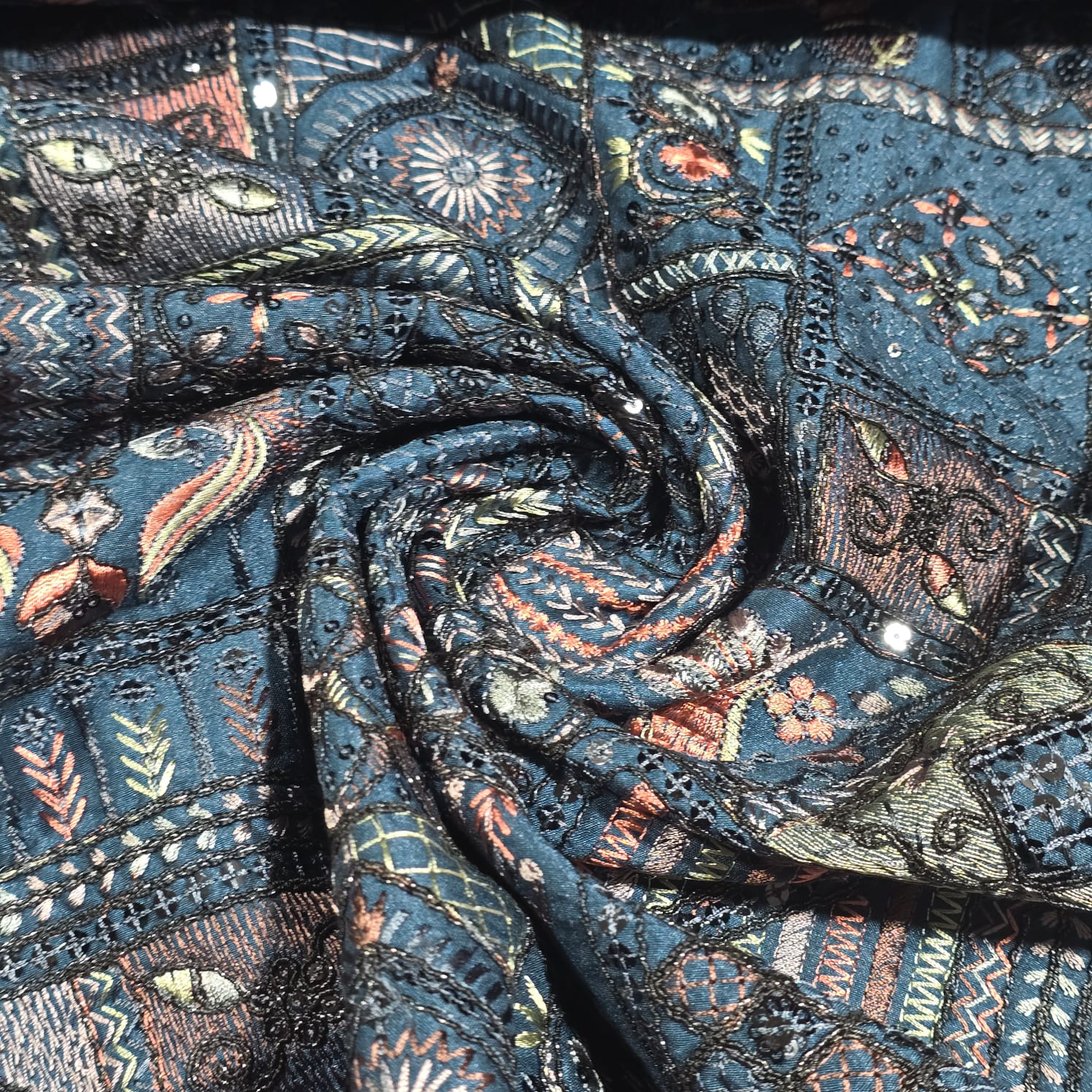 Premium Designer Embroidered Silk Fabric 44
