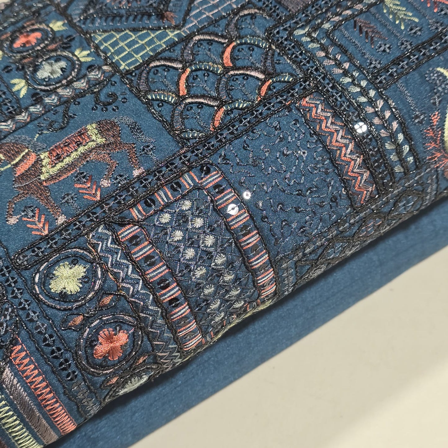 Premium Designer Embroidered Silk Fabric 44" (112cm) Wide – Luxury Dress Material by the Metre