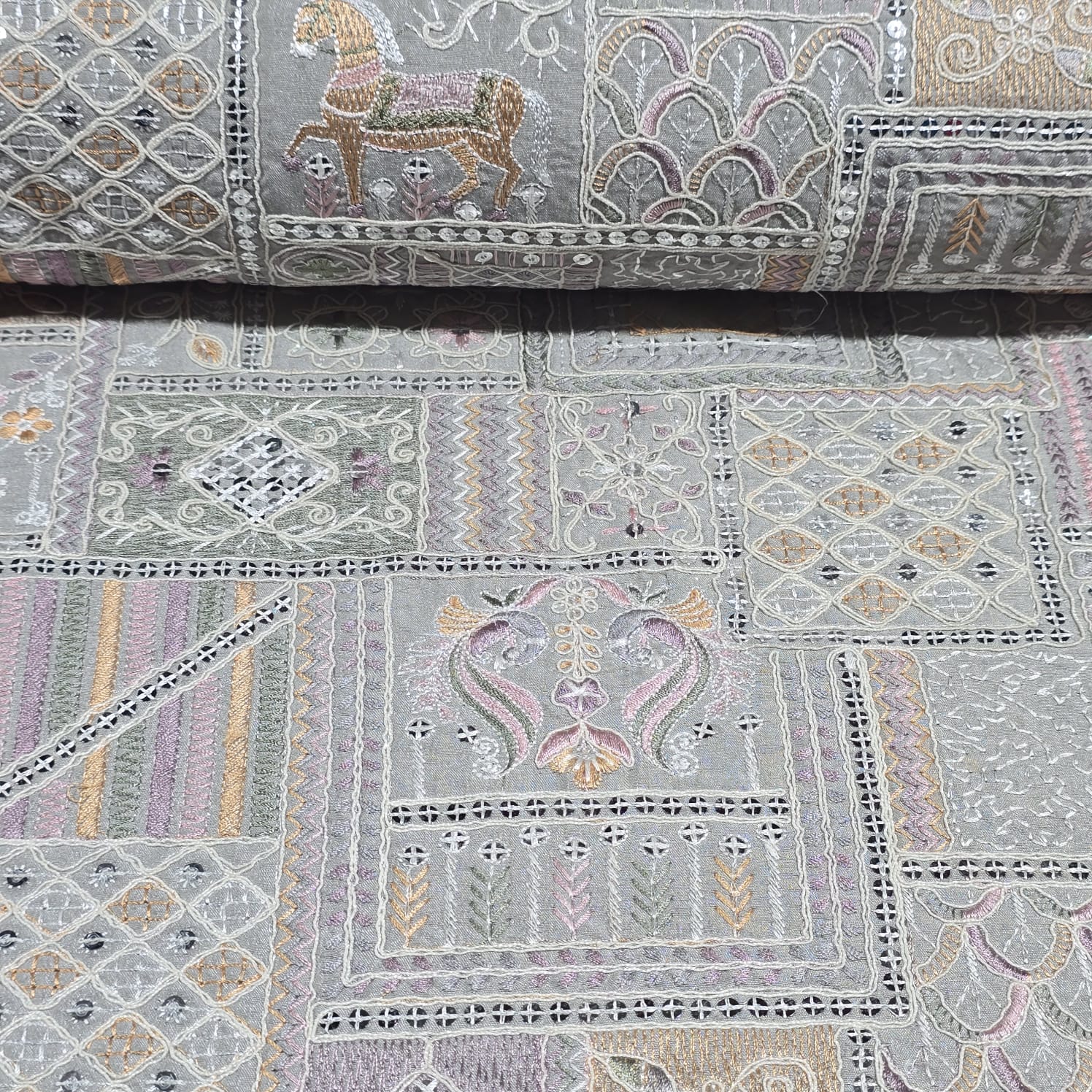 Premium Designer Embroidered Silk Fabric 44