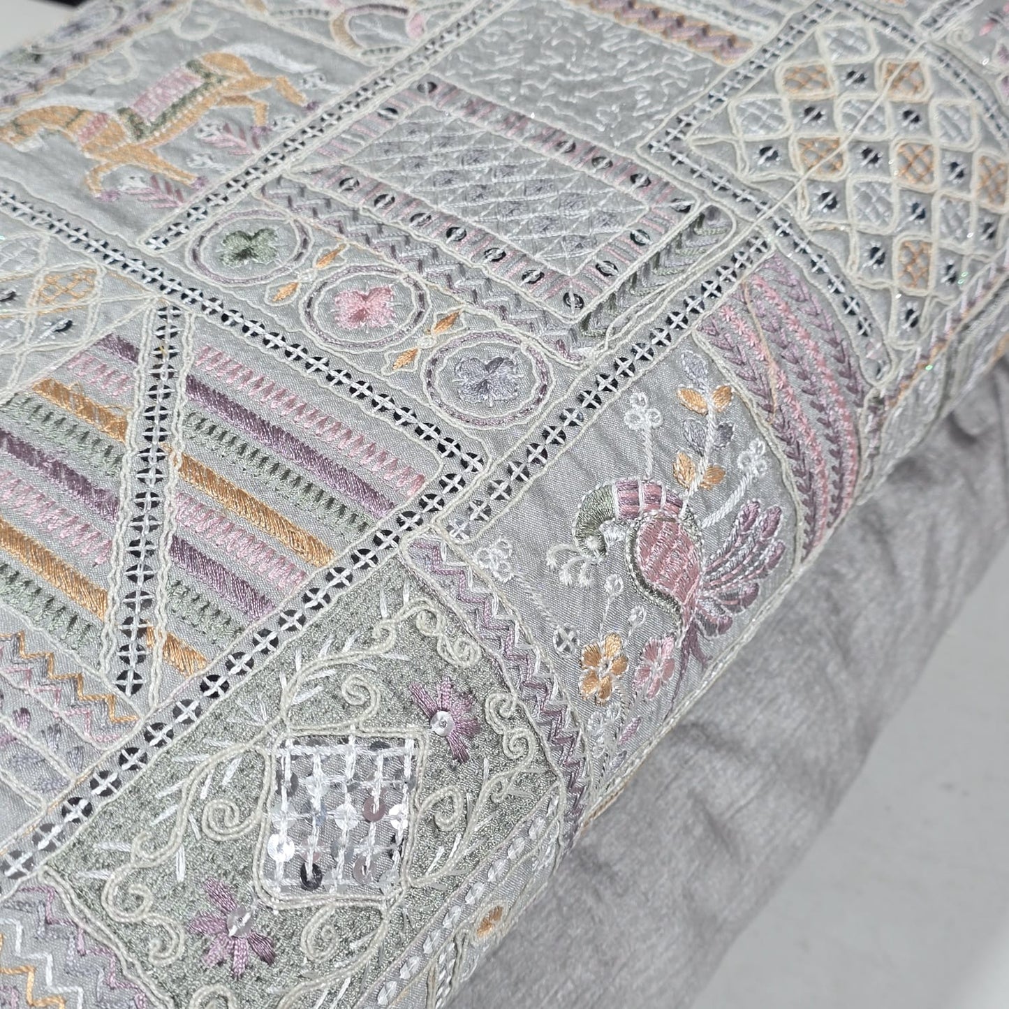 Premium Designer Embroidered Silk Fabric 44" (112cm) Wide – Luxury Dress Material by the Metre