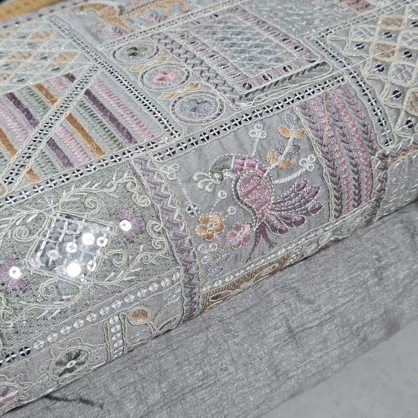 Premium Designer Embroidered Silk Fabric 44" (112cm) Wide – Luxury Dress Material by the Metre