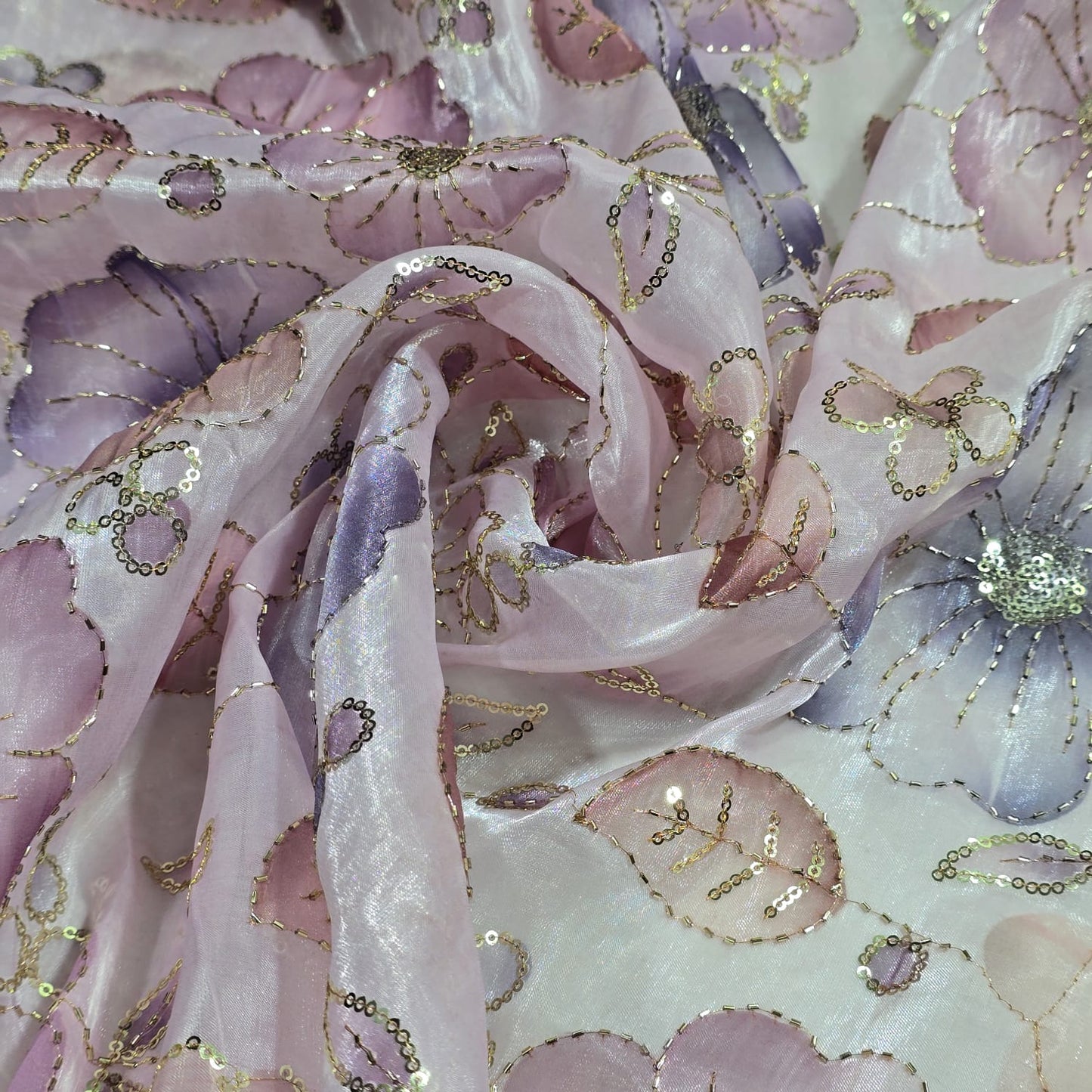 Luxury Floral Bead Embroidered Organza Fabric Wedding Saree Dress Making Craft Material 44" Wide Sold By The Meter