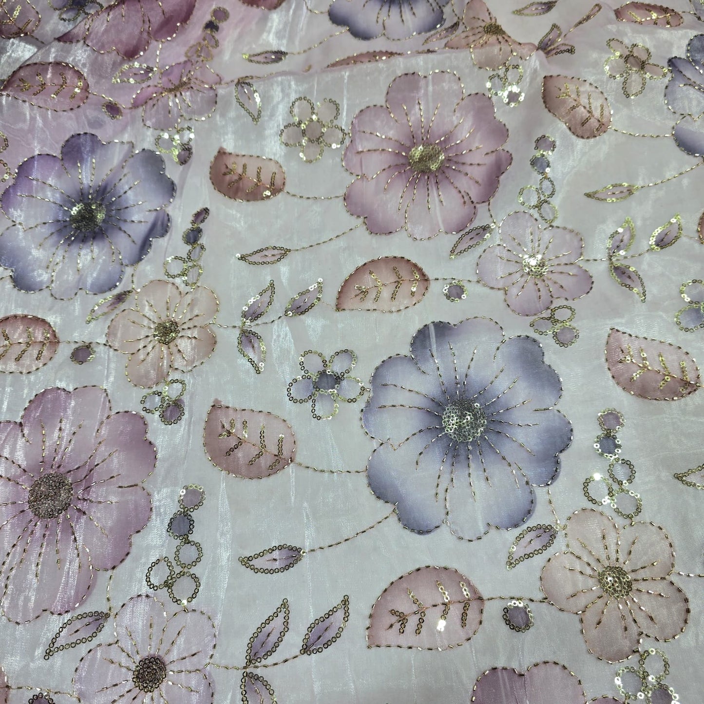 Luxury Floral Bead Embroidered Organza Fabric Wedding Saree Dress Making Craft Material 44" Wide Sold By The Meter