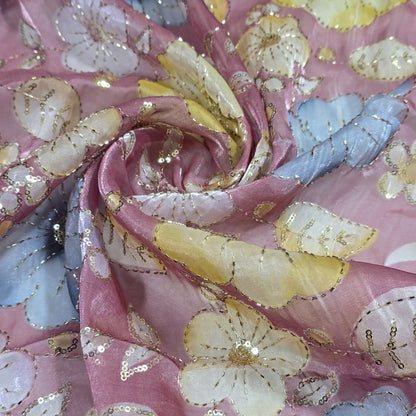 Luxury Floral Bead Embroidered Organza Fabric Wedding Saree Dress Making Craft Material 44" Wide Sold By The Meter