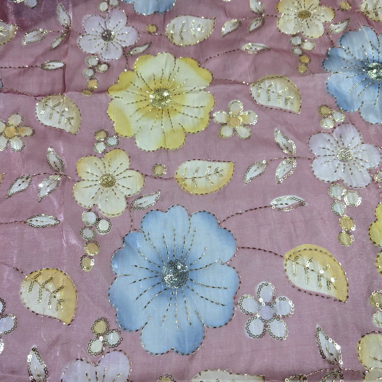 Luxury Floral Bead Embroidered Organza Fabric Wedding Saree Dress Making Craft Material 44" Wide Sold By The Meter