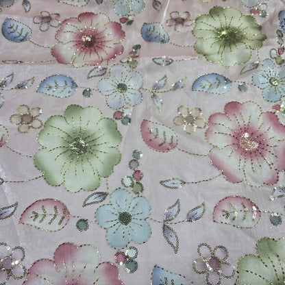 Luxury Floral Bead Embroidered Organza Fabric Wedding Saree Dress Making Craft Material 44" Wide Sold By The Meter