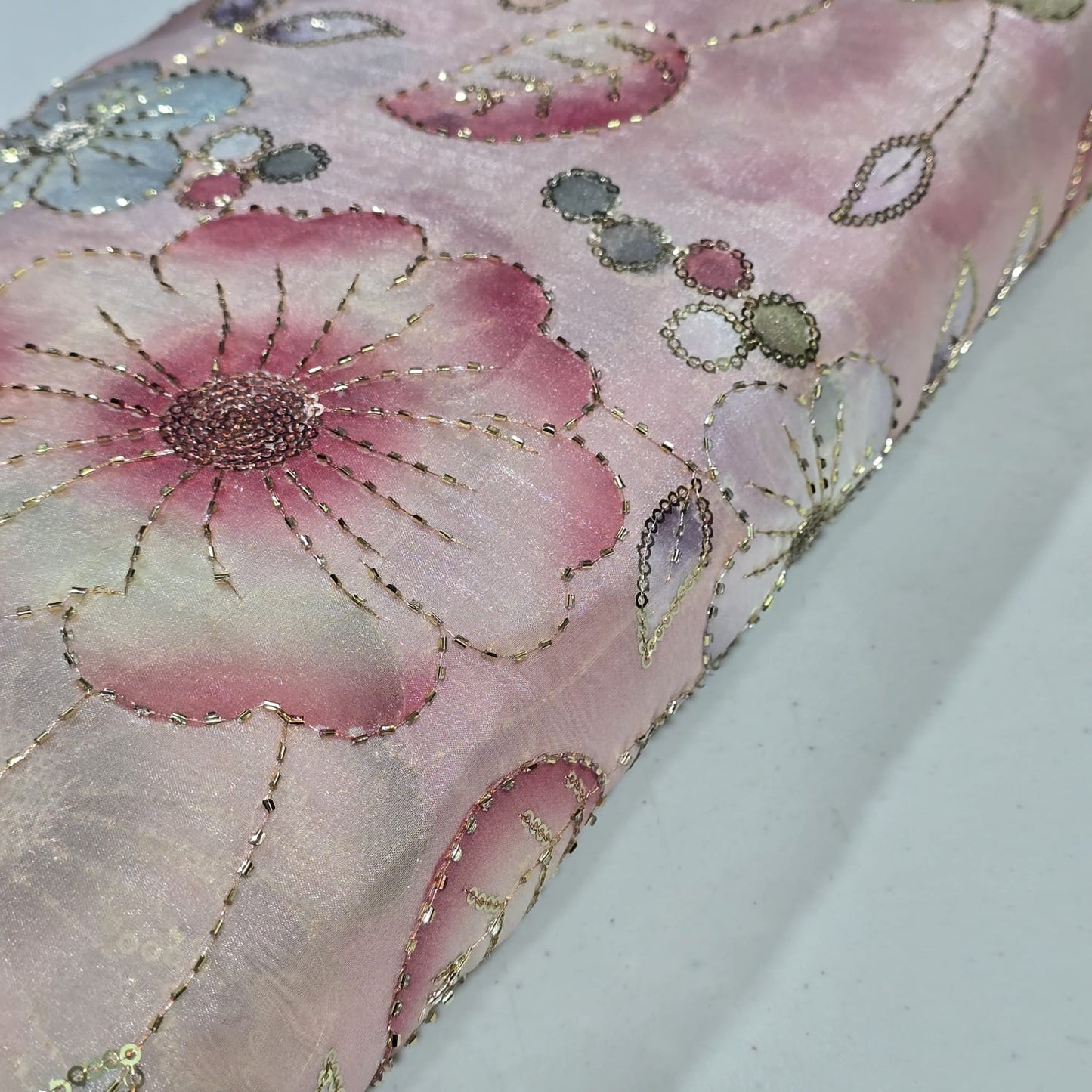 Luxury Floral Bead Embroidered Organza Fabric Wedding Saree Dress Making Craft Material 44" Wide Sold By The Meter