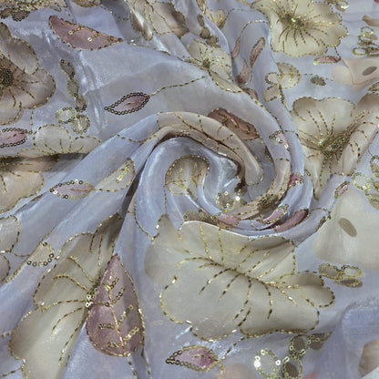Luxury Floral Bead Embroidered Organza Fabric Wedding Saree Dress Making Craft Material 44" Wide Sold By The Meter