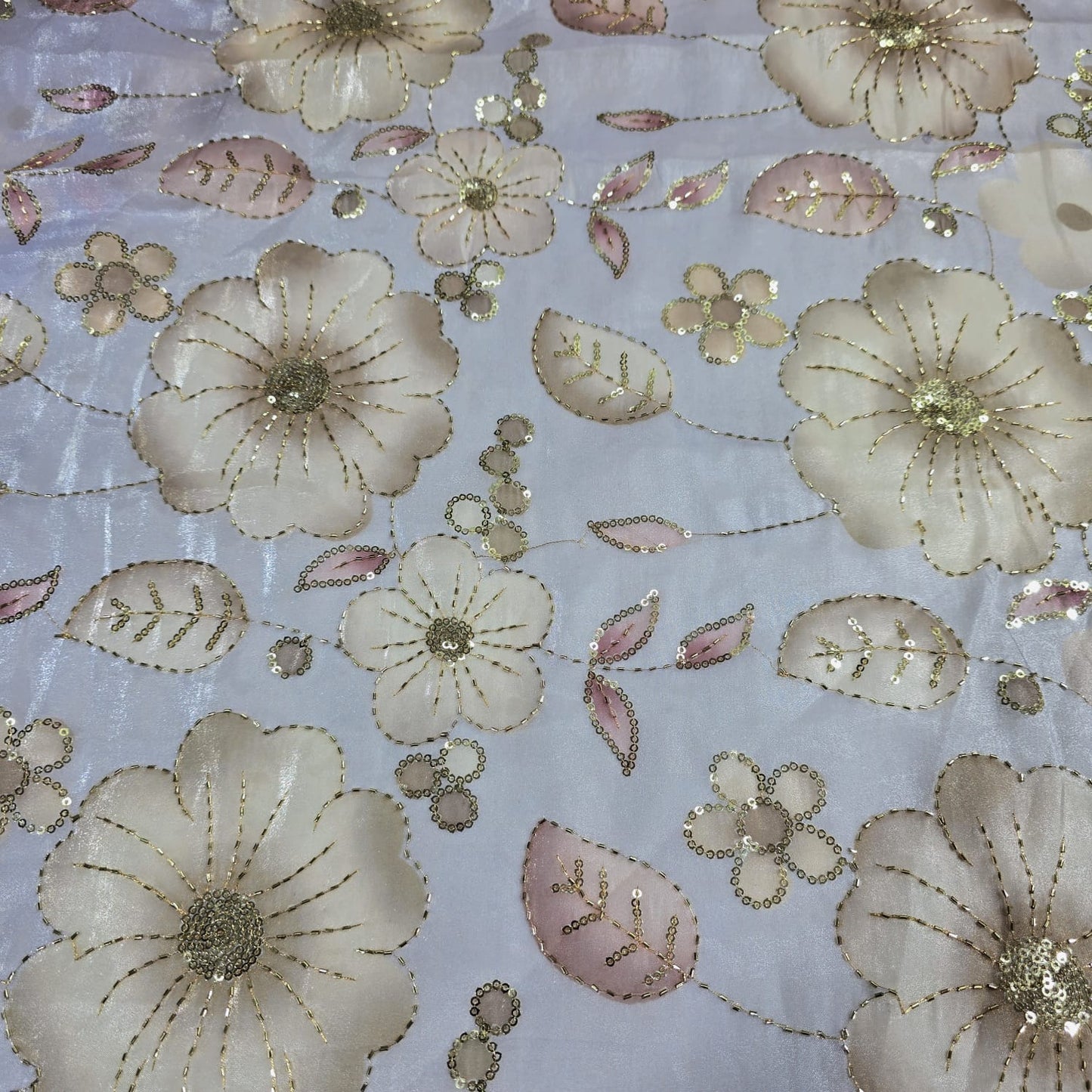 Luxury Floral Bead Embroidered Organza Fabric Wedding Saree Dress Making Craft Material 44" Wide Sold By The Meter