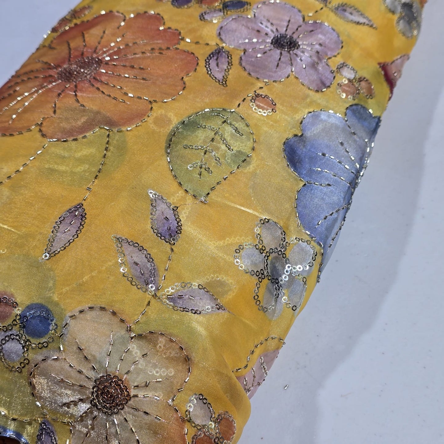 Luxury Floral Bead Embroidered Organza Fabric Wedding Saree Dress Making Craft Material 44" Wide Sold By The Meter