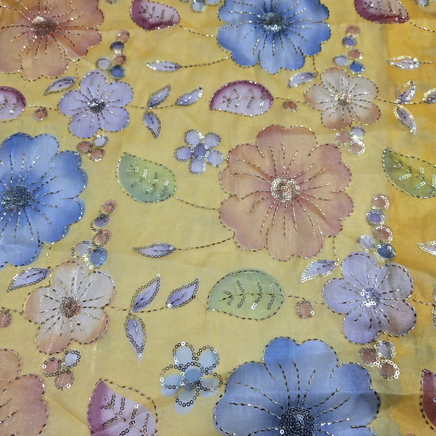 Luxury Floral Bead Embroidered Organza Fabric Wedding Saree Dress Making Craft Material 44" Wide Sold By The Meter