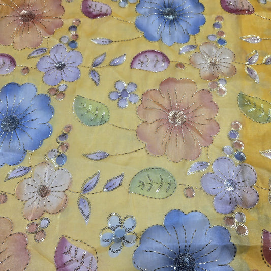 Luxury Floral Bead Embroidered Organza Fabric Wedding Saree Dress Making Craft Material 44" Wide Sold By The Meter