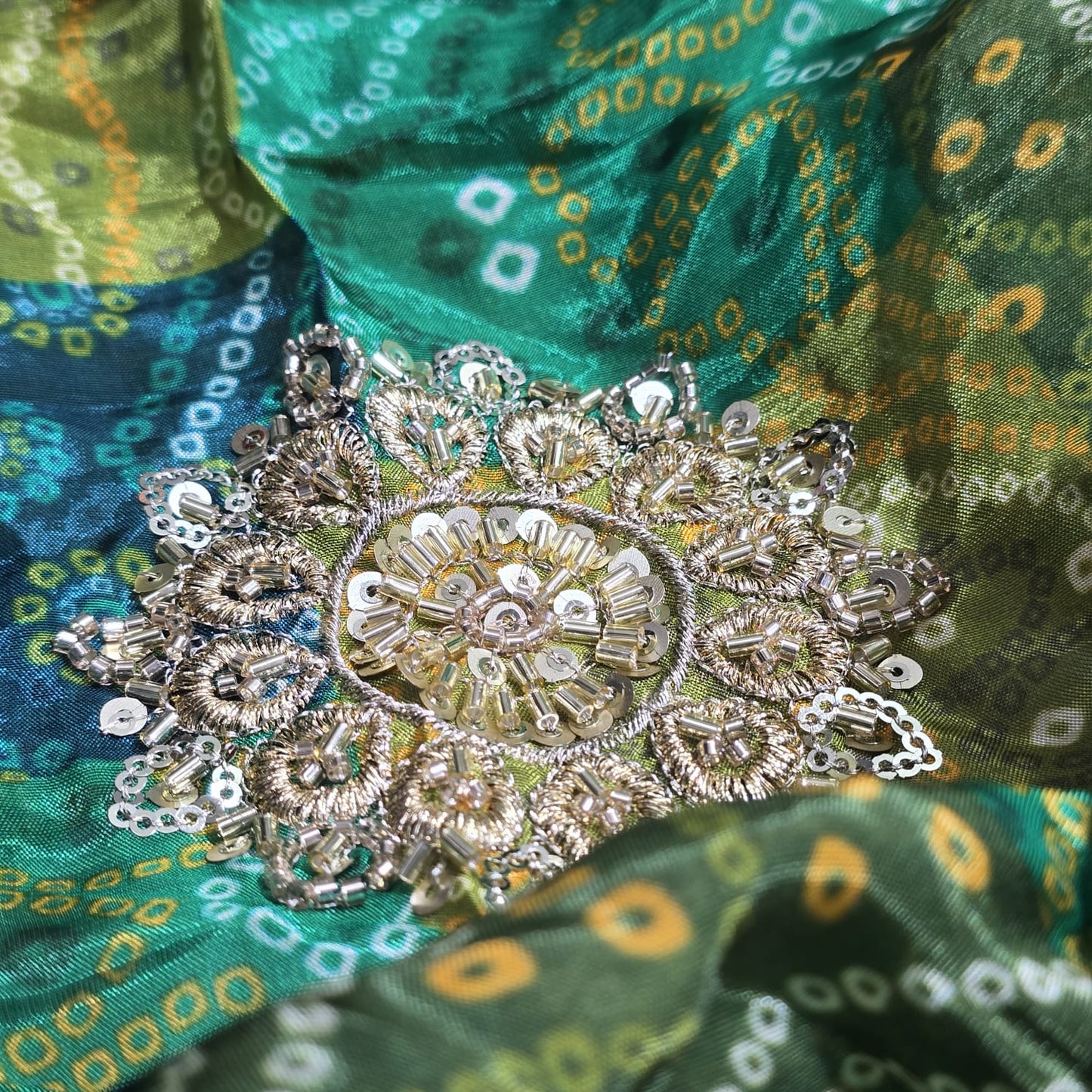 Embroidered Bandhani Organza Fabric Indian Dress Saree Craft Material 44" Wide Sold By The Meter