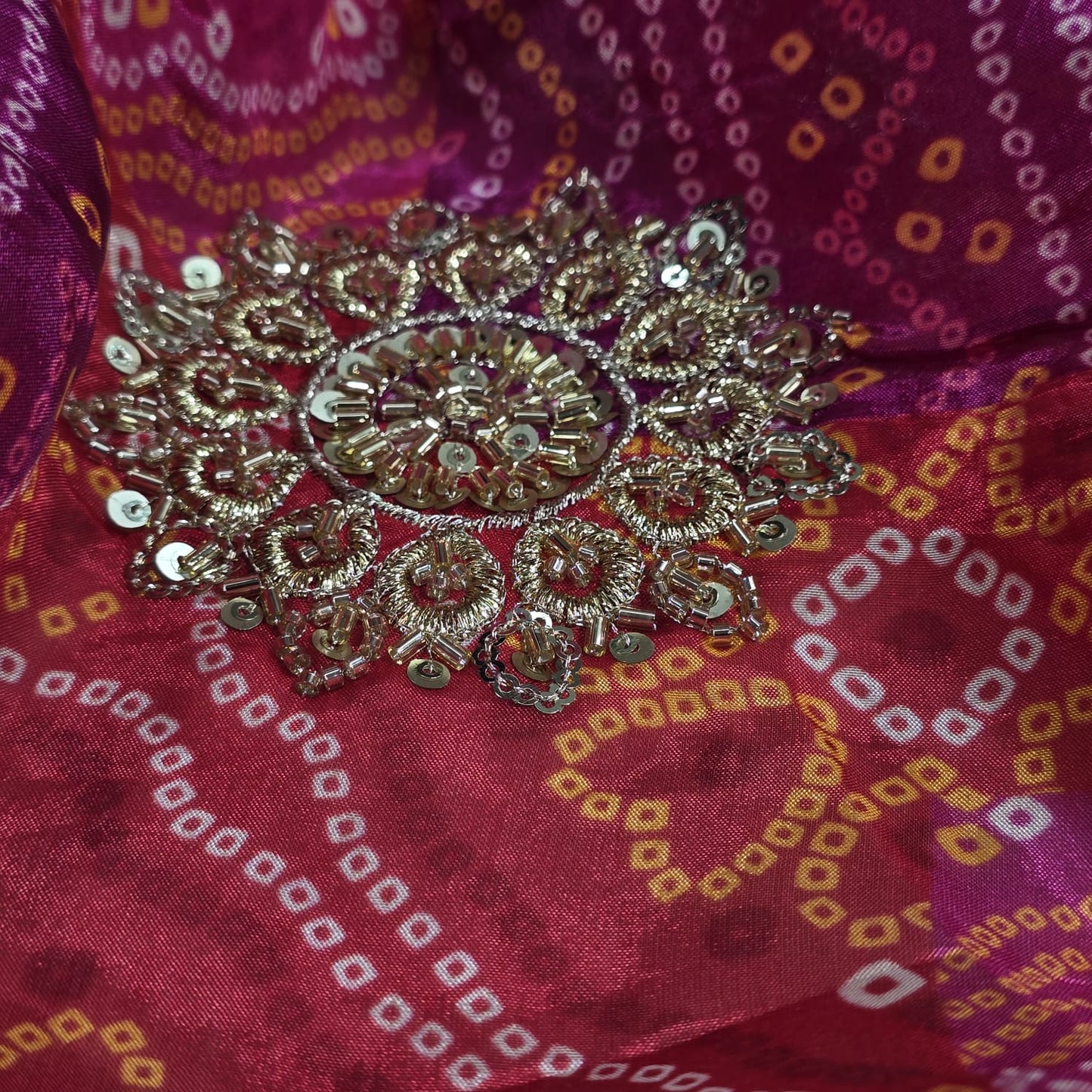 Embroidered Bandhani Organza Fabric Indian Dress Saree Craft Material 44" Wide Sold By The Meter