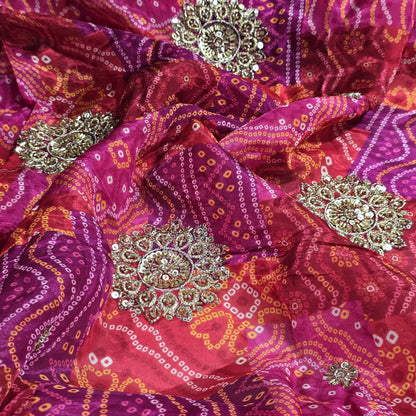 Embroidered Bandhani Organza Fabric Indian Dress Saree Craft Material 44" Wide Sold By The Meter