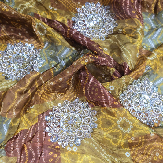 Embroidered Bandhani Organza Fabric Indian Dress Saree Craft Material 44" Wide Sold By The Meter