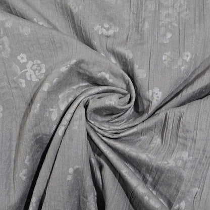 Grey Floral 100% Cotton Crush Fabric Crinkle Craft Dress Costume Material 50 " By The Meter