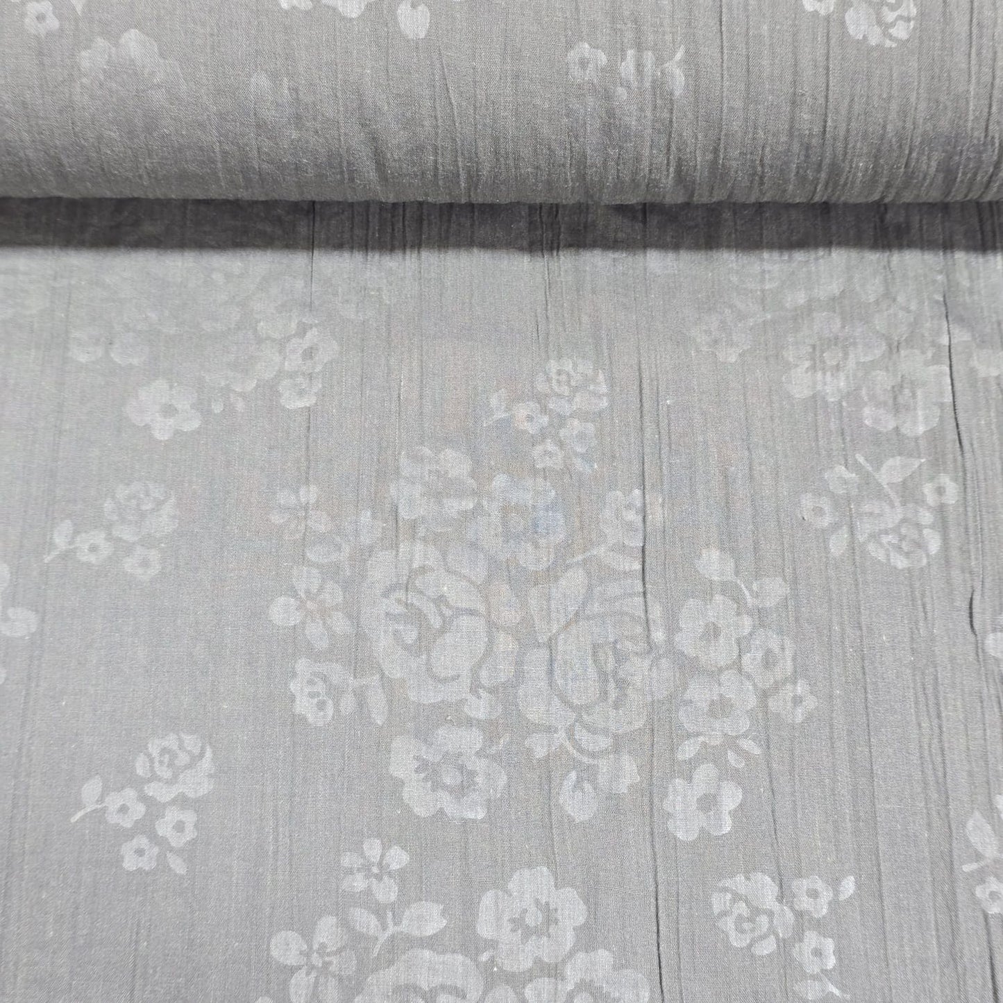 Grey Floral 100% Cotton Crush Fabric Crinkle Craft Dress Costume Material 50 " By The Meter