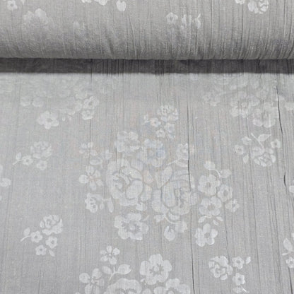 Grey Floral 100% Cotton Crush Fabric Crinkle Craft Dress Costume Material 50 " By The Meter