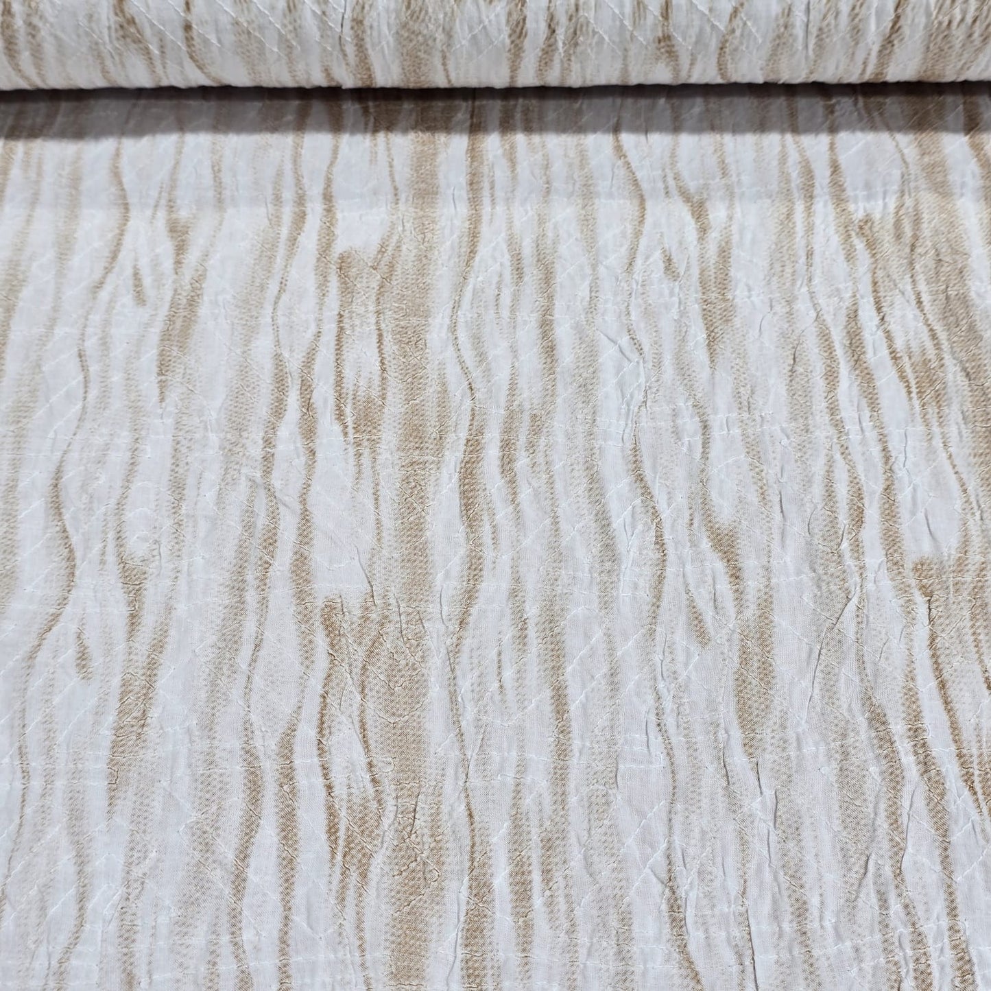 Sand Beige Abstract Stripe 100% Cotton Crush Fabric Crinkle Craft Dress Costume Material 50 " By The Meter