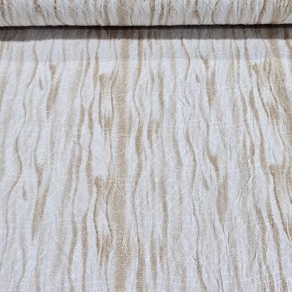 Sand Beige Abstract Stripe 100% Cotton Crush Fabric Crinkle Craft Dress Costume Material 50 " By The Meter