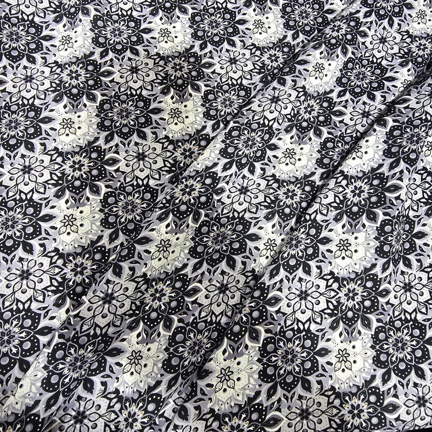 Navy Lilac Bohemian Floral Mandala Viscose Challis Fabric 58" By The Meter Soft Lightweight Material