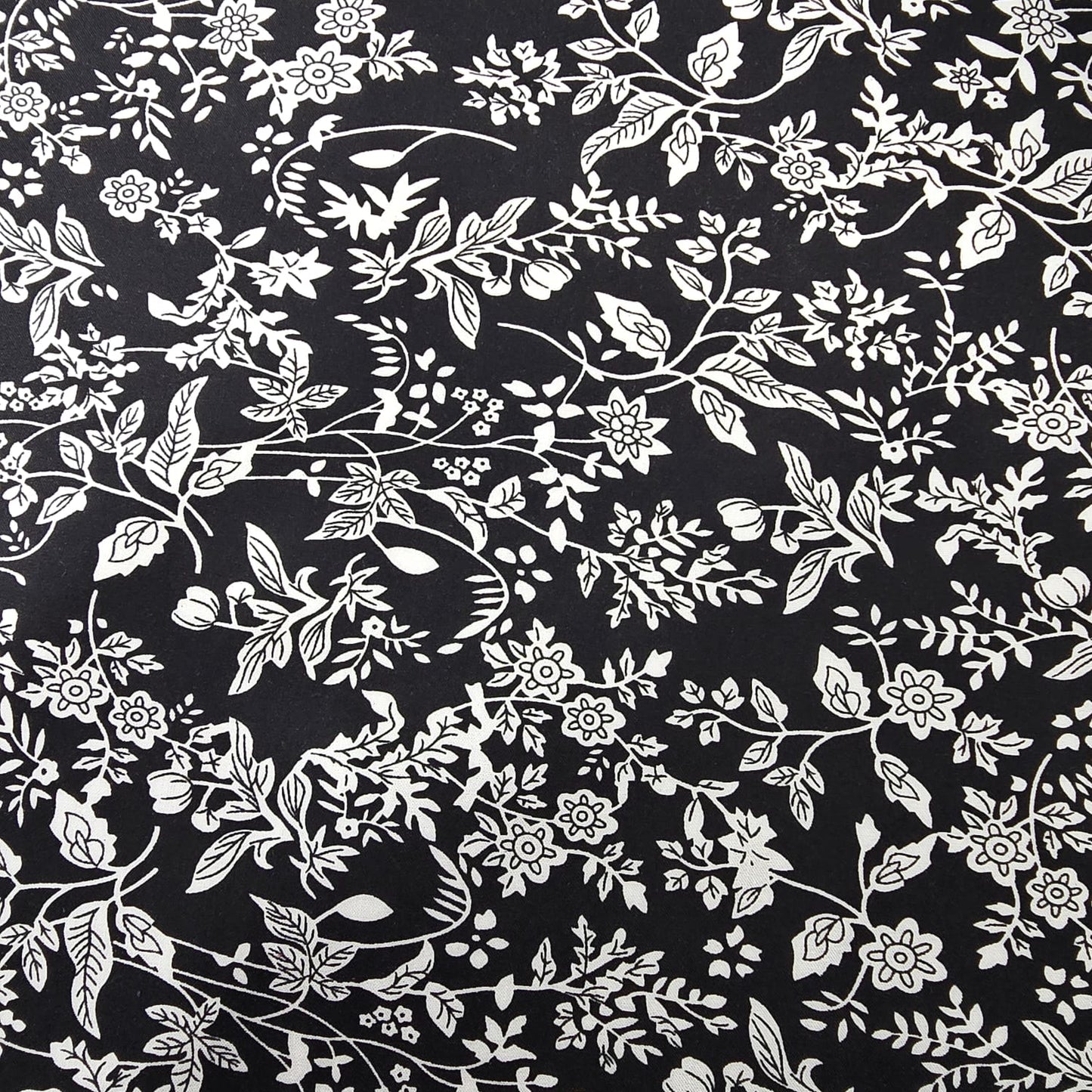 Black Botanical Vine Floral Viscose Challis Fabric 58" By The Meter Soft Lightweight Material