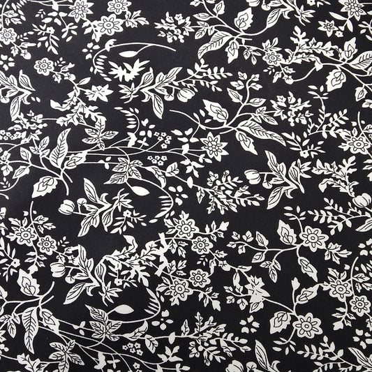 Black Botanical Vine Floral Viscose Challis Fabric 58" By The Meter Soft Lightweight Material
