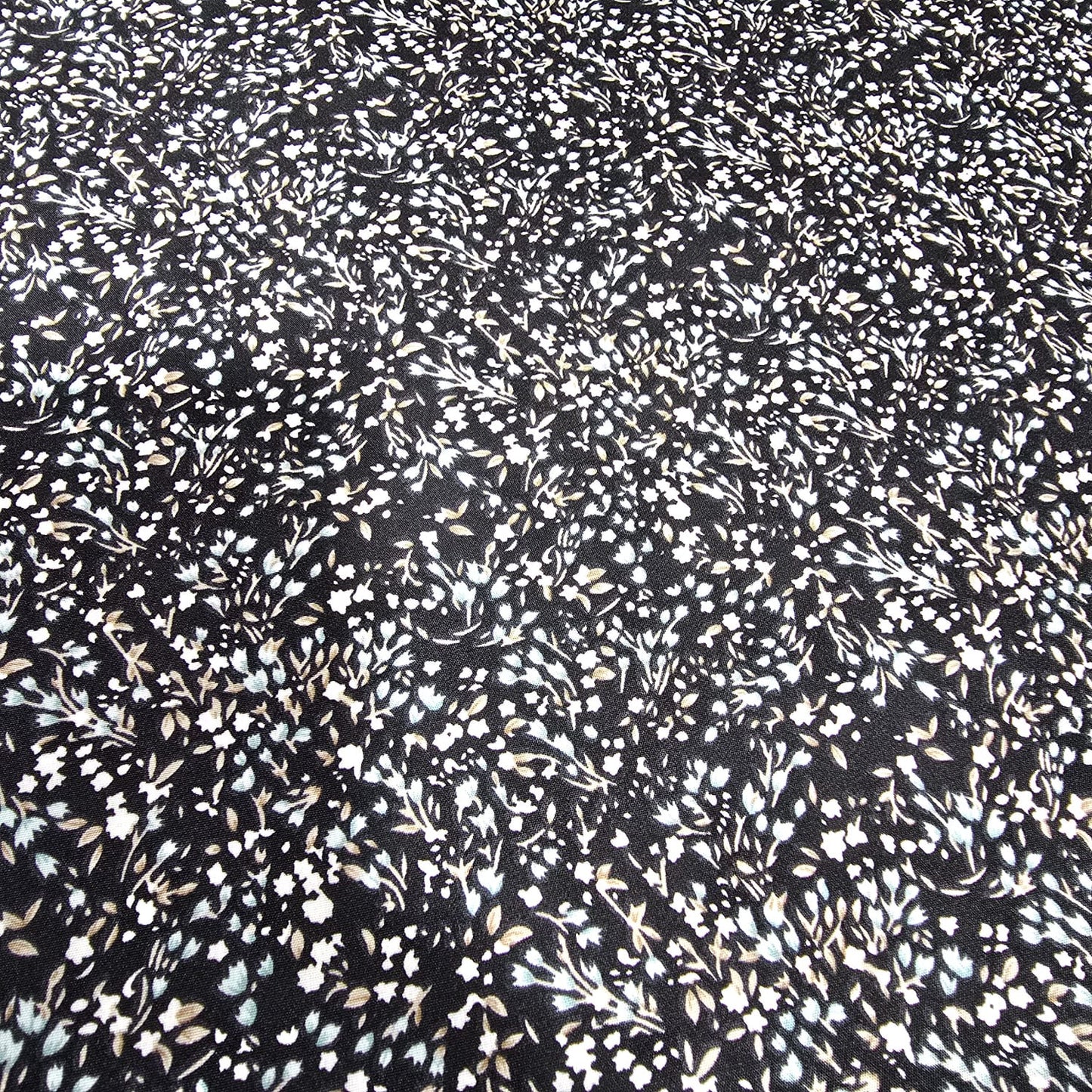Black Floral Print Viscose Challis Fabric 58" By The Meter Soft Lightweight Material