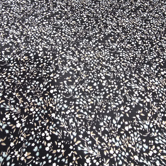 Black Floral Print Viscose Challis Fabric 58" By The Meter Soft Lightweight Material