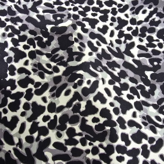 Grey Monochrome Classic Leopard Print Viscose Challis Fabric 58" By The Meter Soft Lightweight Material