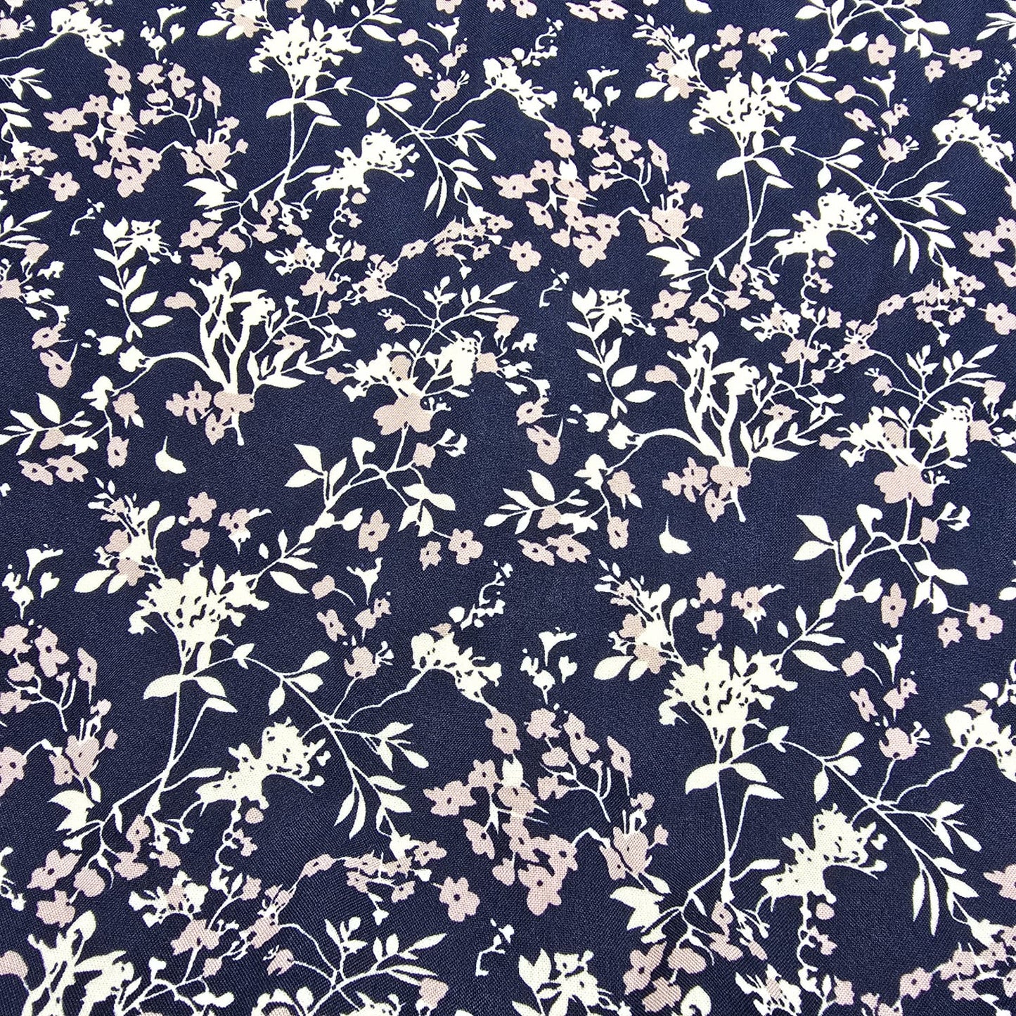 Navy Ditsy Meadow Floral Print Viscose Challis Print Fabric 58" By The Meter Soft Lightweight Material