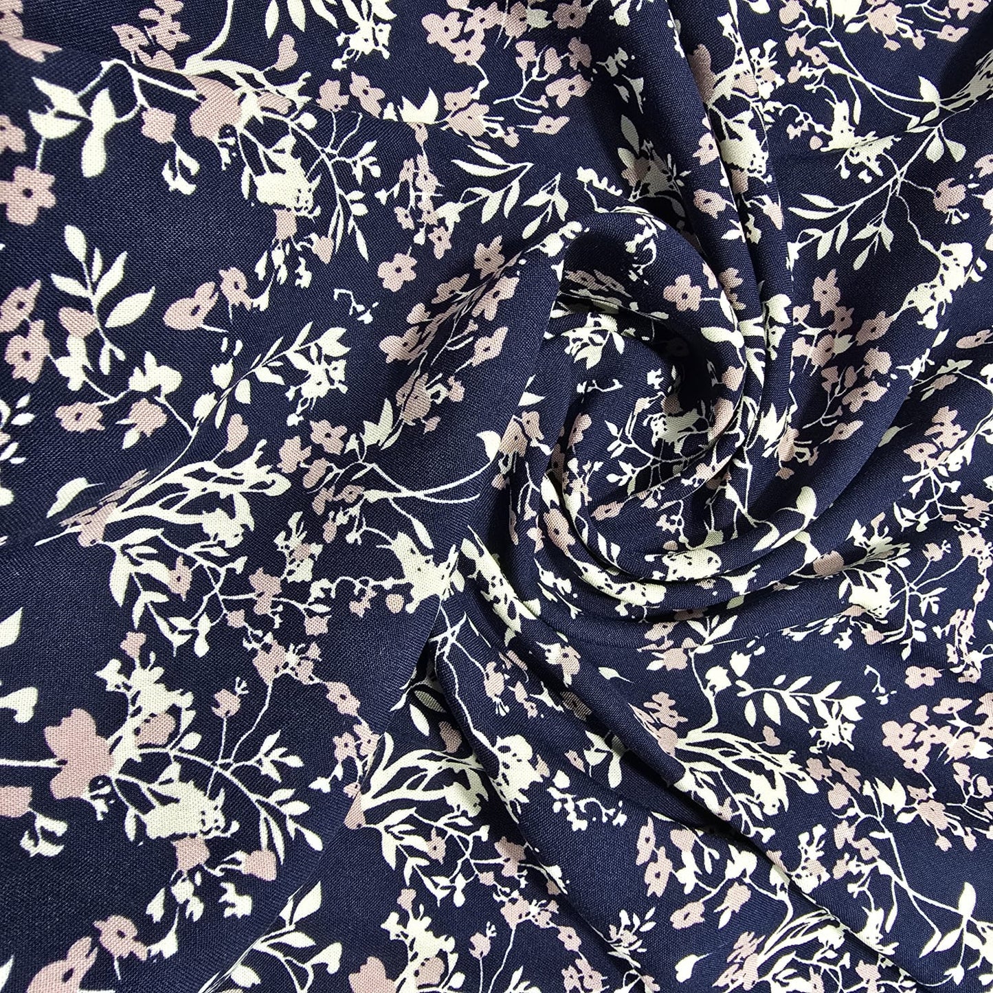 Navy Ditsy Meadow Floral Print Viscose Challis Print Fabric 58" By The Meter Soft Lightweight Material