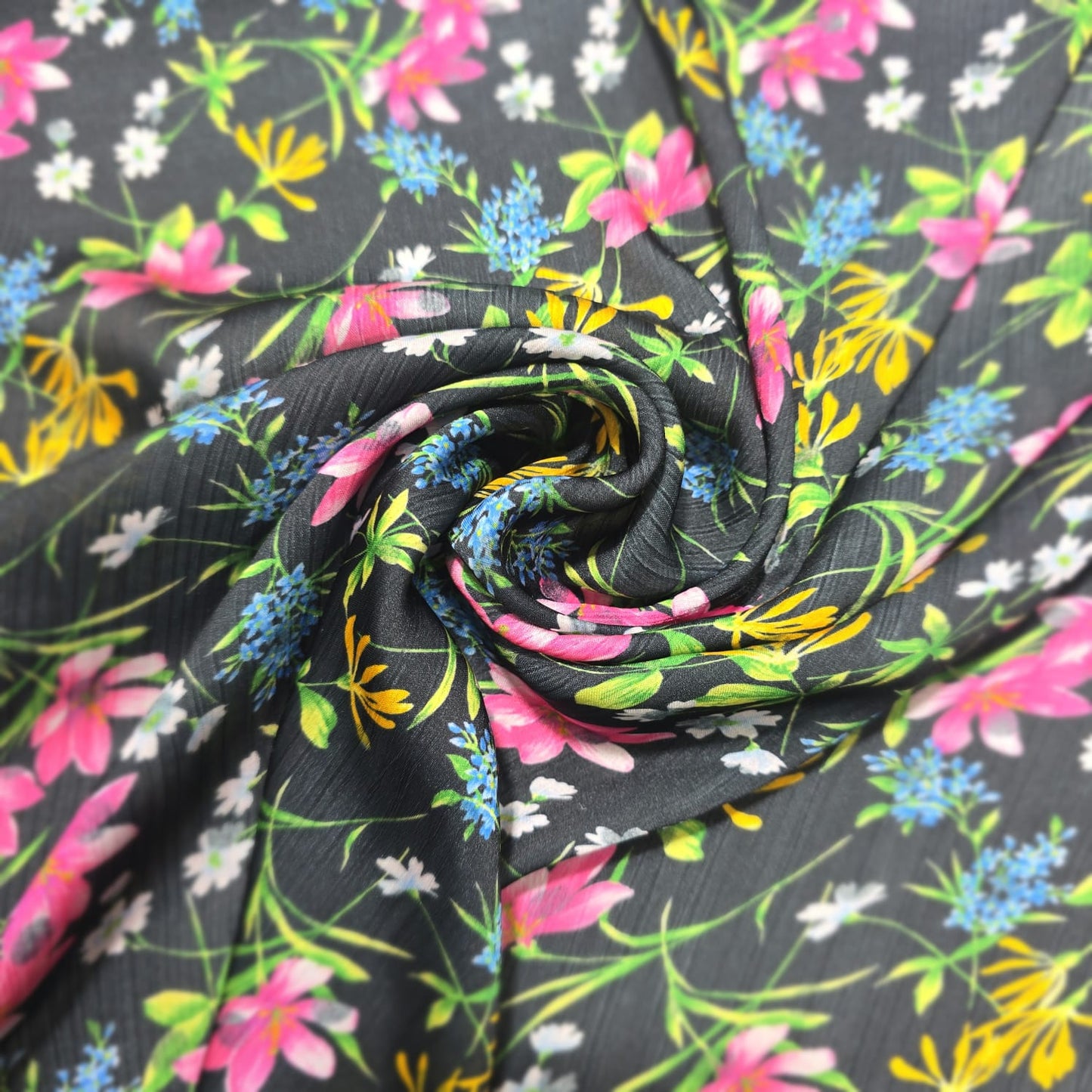 Yoryu Crinkle Satin Fabric 58" Wide Sold by the Metre | Polka Dot & Floral Dressmaking Fabric