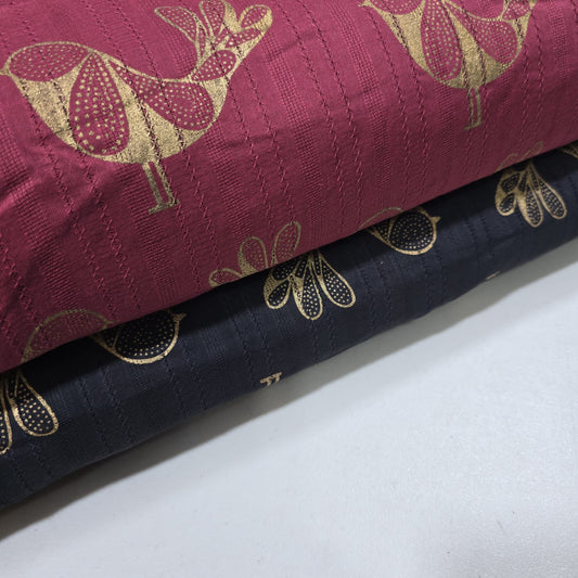 Golden Bird 100% Cotton Textured Fabric Crafts Dress Costume Material 44"  Meter