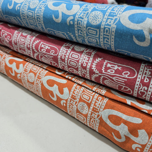 Om Symbol Cotton Linen Fabric 44" Wide | Spiritual Print Dressmaking, Craft & Home Décor Material by the Metre