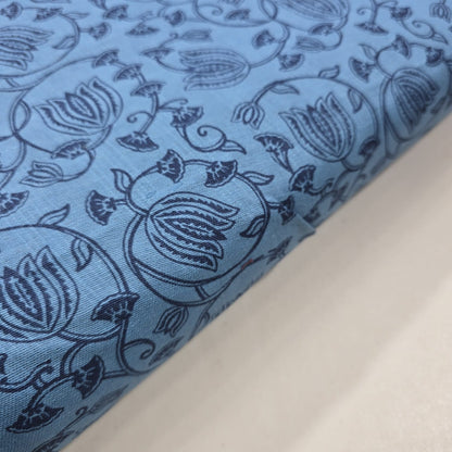Blue Floral Vine Cotton Fabric 54" Wide | Vintage Botanical Dressmaking, Craft & Quilting Material by the Metre