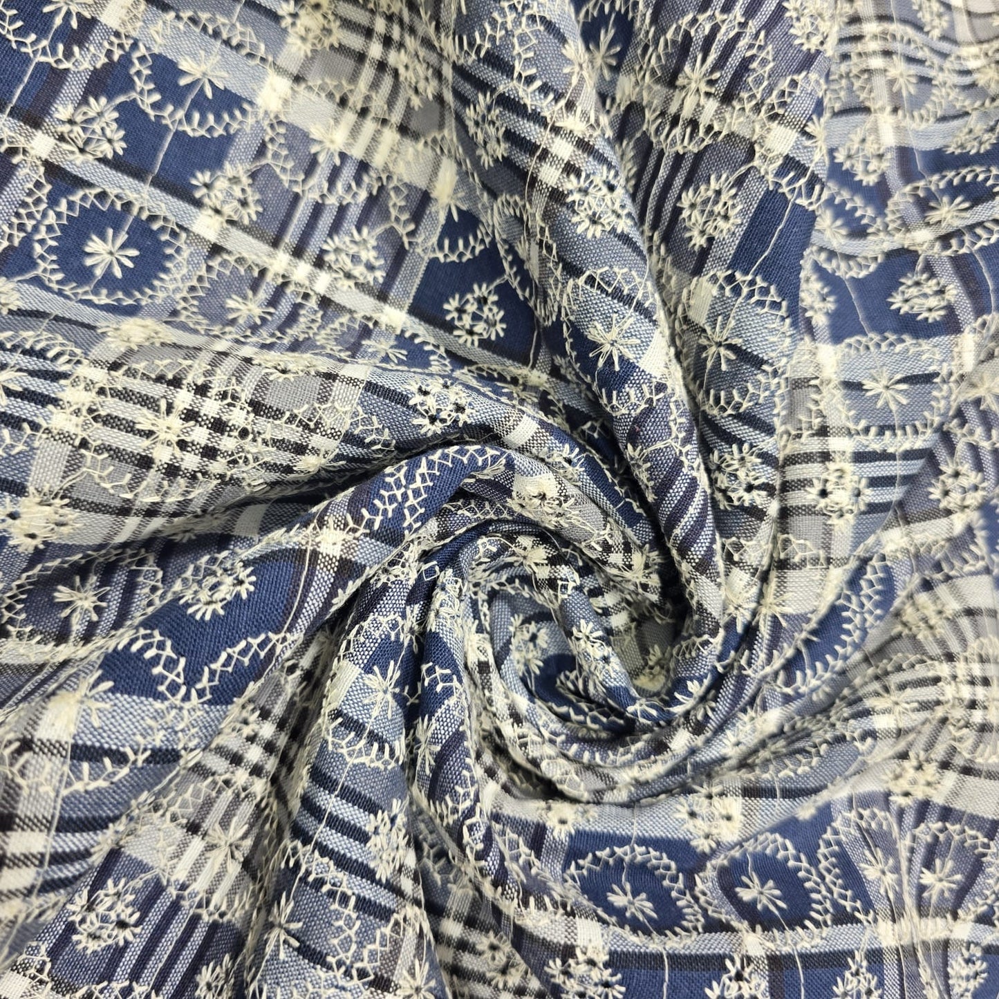 Checked Embroidered Cotton Fabric 44" Wide | Floral Broderie Dressmaking, Craft &