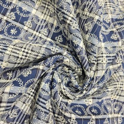 Checked Embroidered Cotton Fabric 44" Wide | Floral Broderie Dressmaking, Craft &