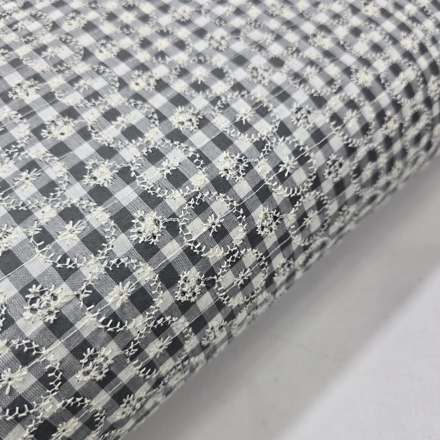 Checked Embroidered Cotton Fabric 44