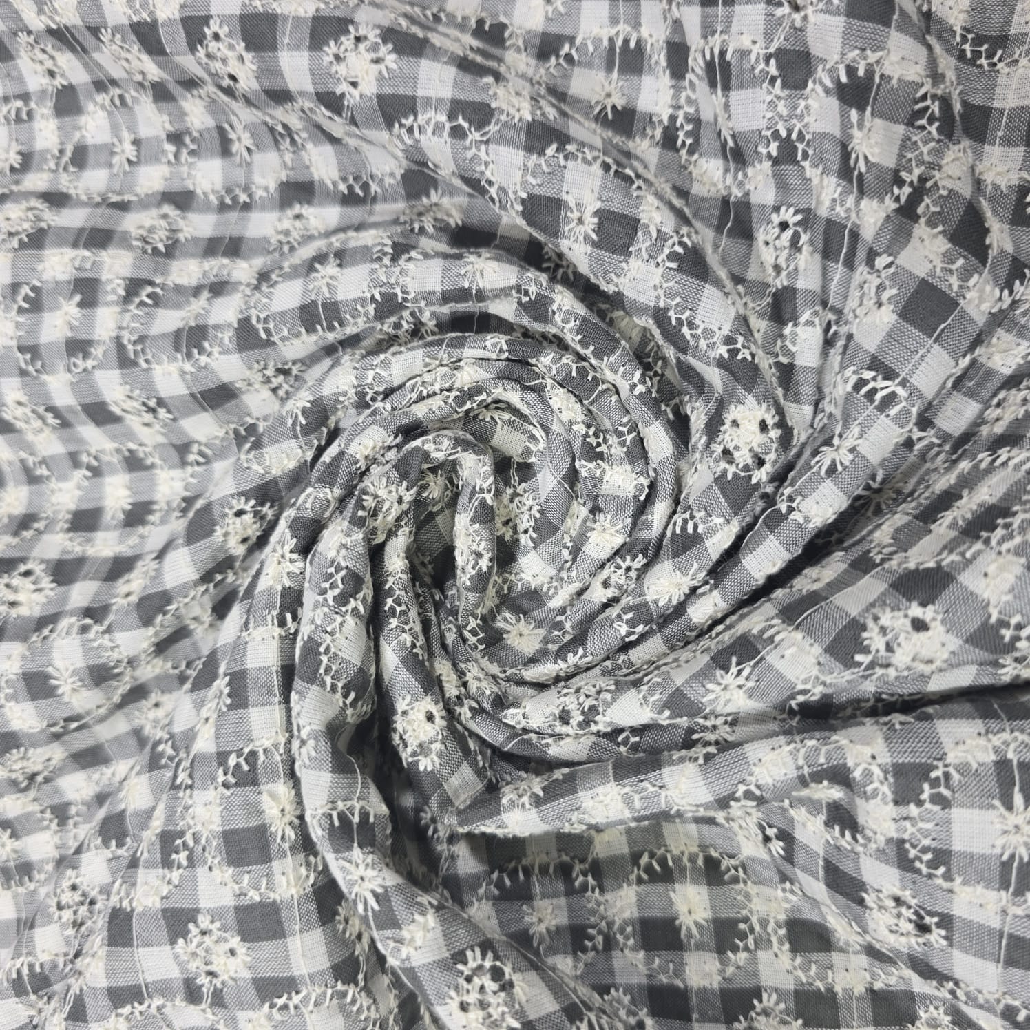 Checked Embroidered Cotton Fabric 44