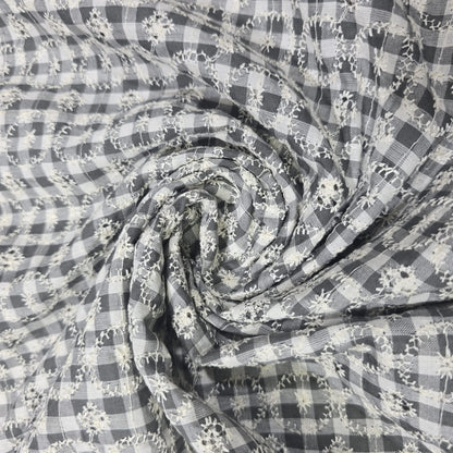 Checked Embroidered Cotton Fabric 44" Wide | Floral Broderie Dressmaking, Craft &
