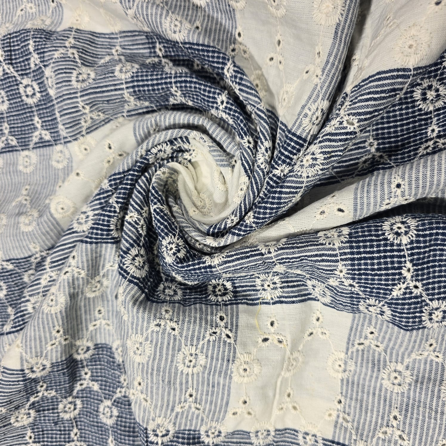 Checked Embroidered Cotton Fabric 44