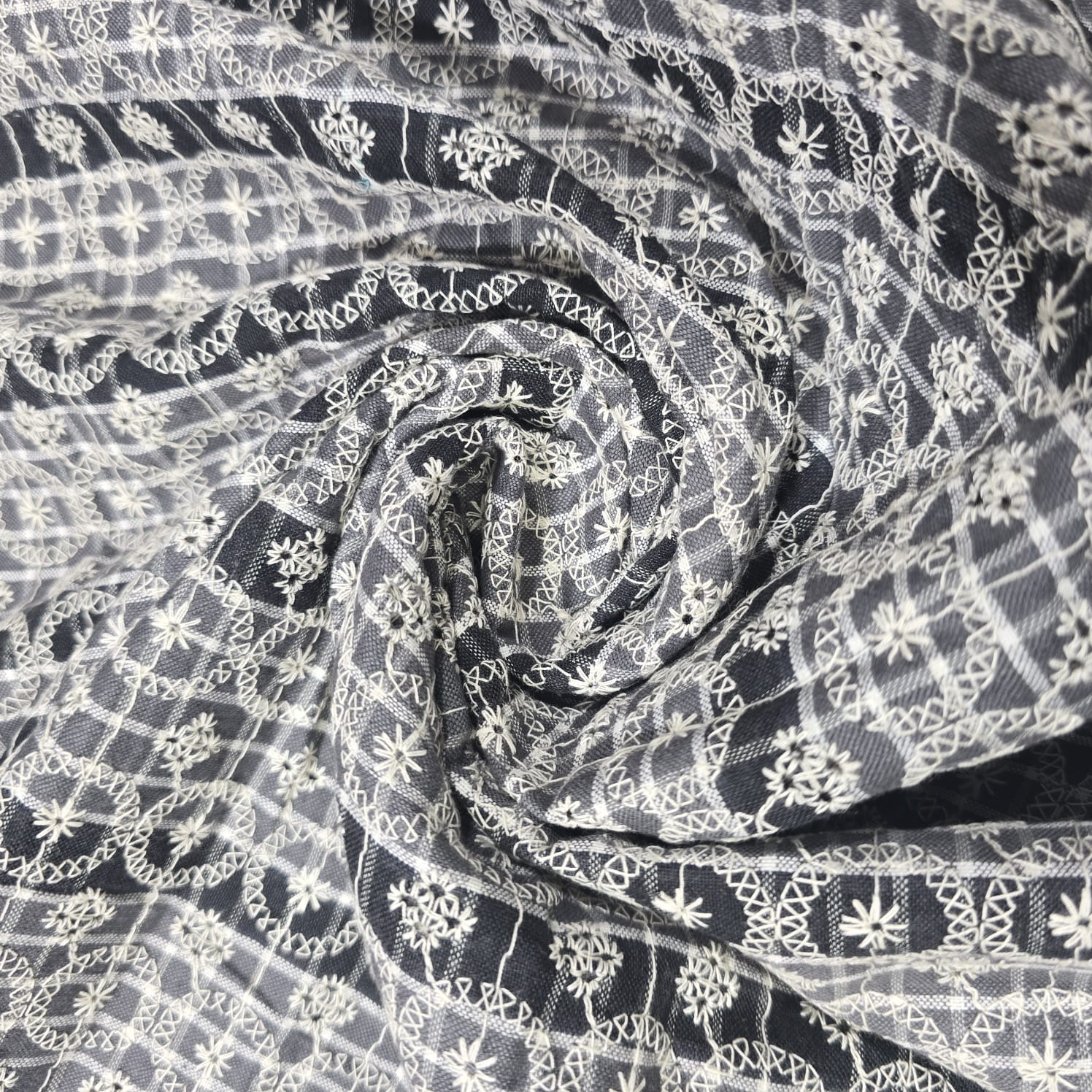 Checked Embroidered Cotton Fabric 44