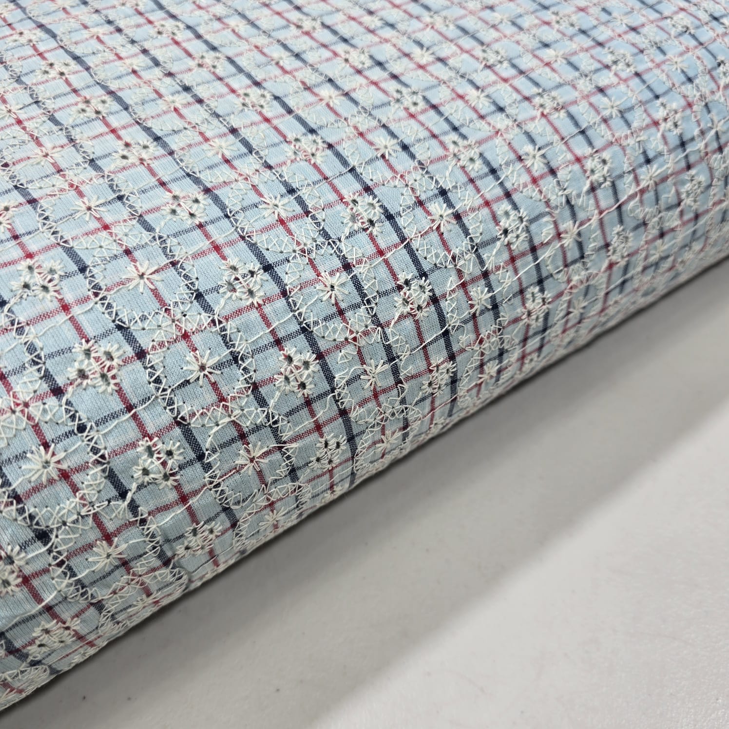 Checked Embroidered Cotton Fabric 44
