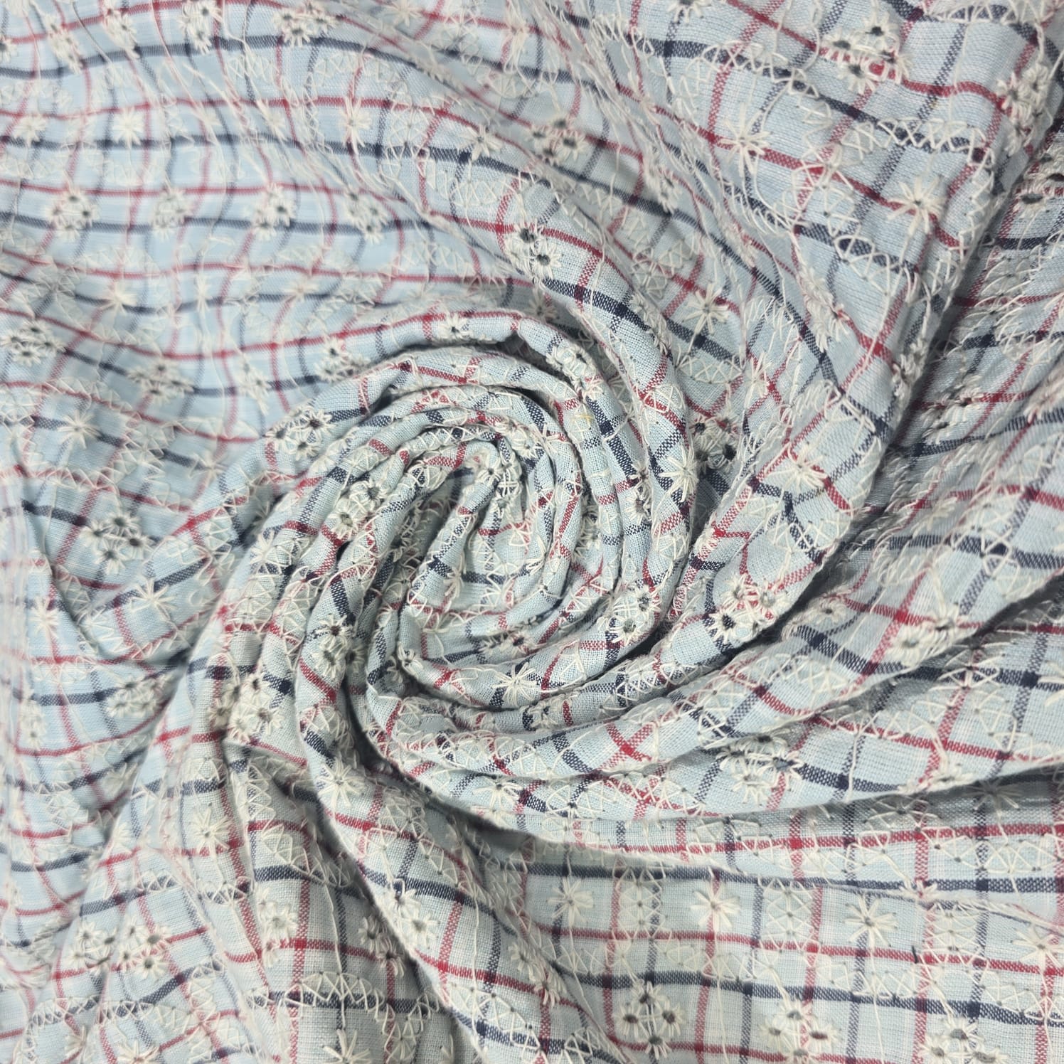 Checked Embroidered Cotton Fabric 44