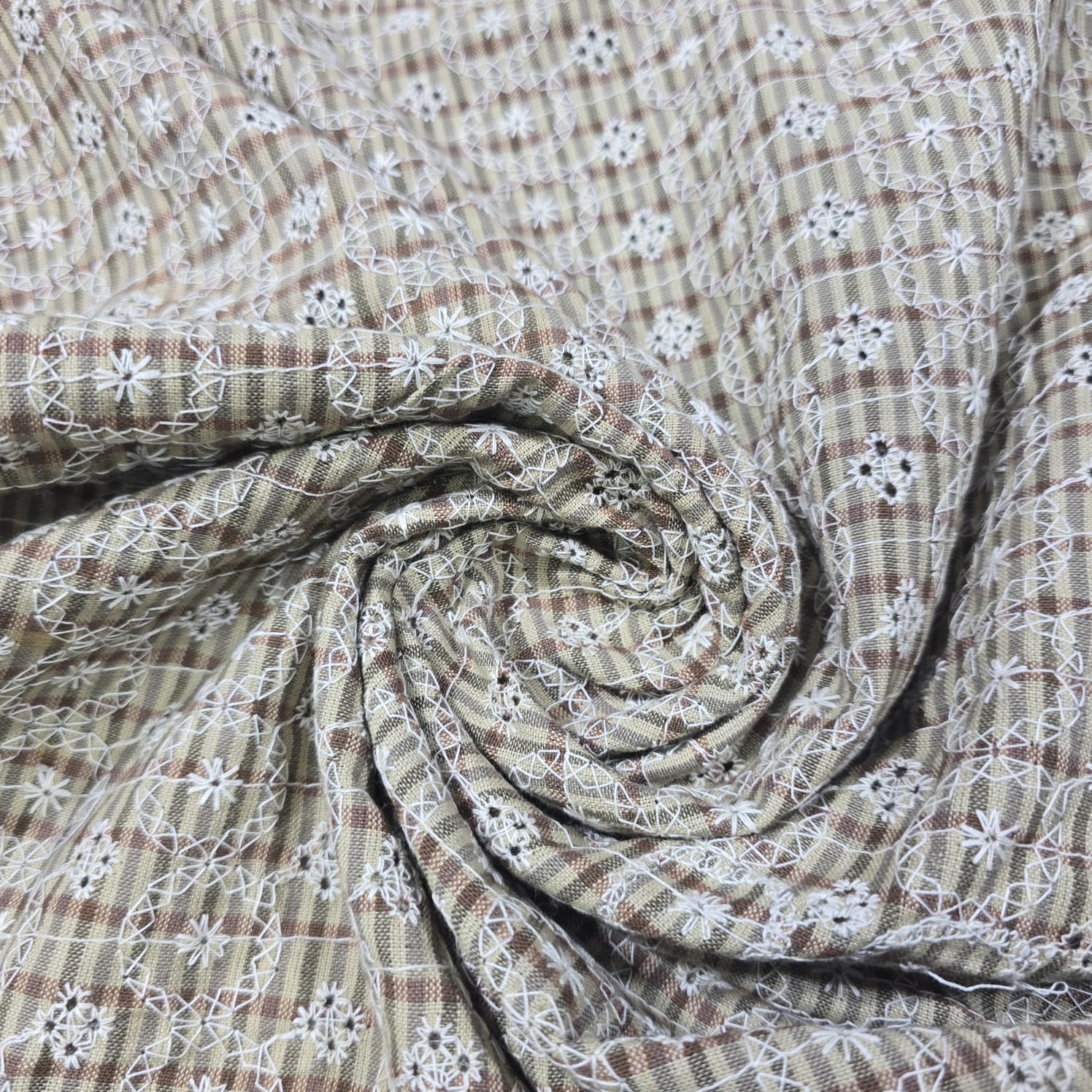 Checked Embroidered Cotton Fabric 44