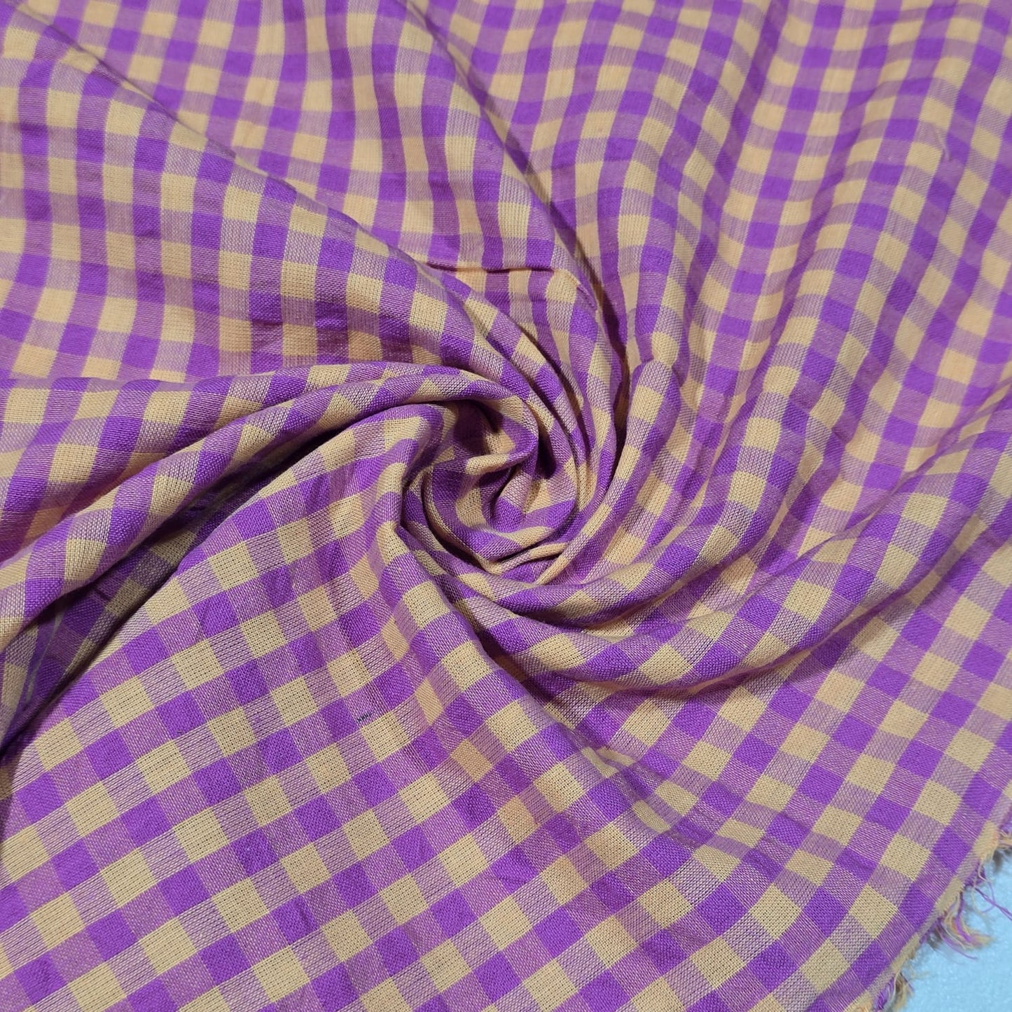 Lavender Orange  Gingham 100% Cotton Seersucker Fabric Crush Costume Craft Dress Material 58" By The Meter