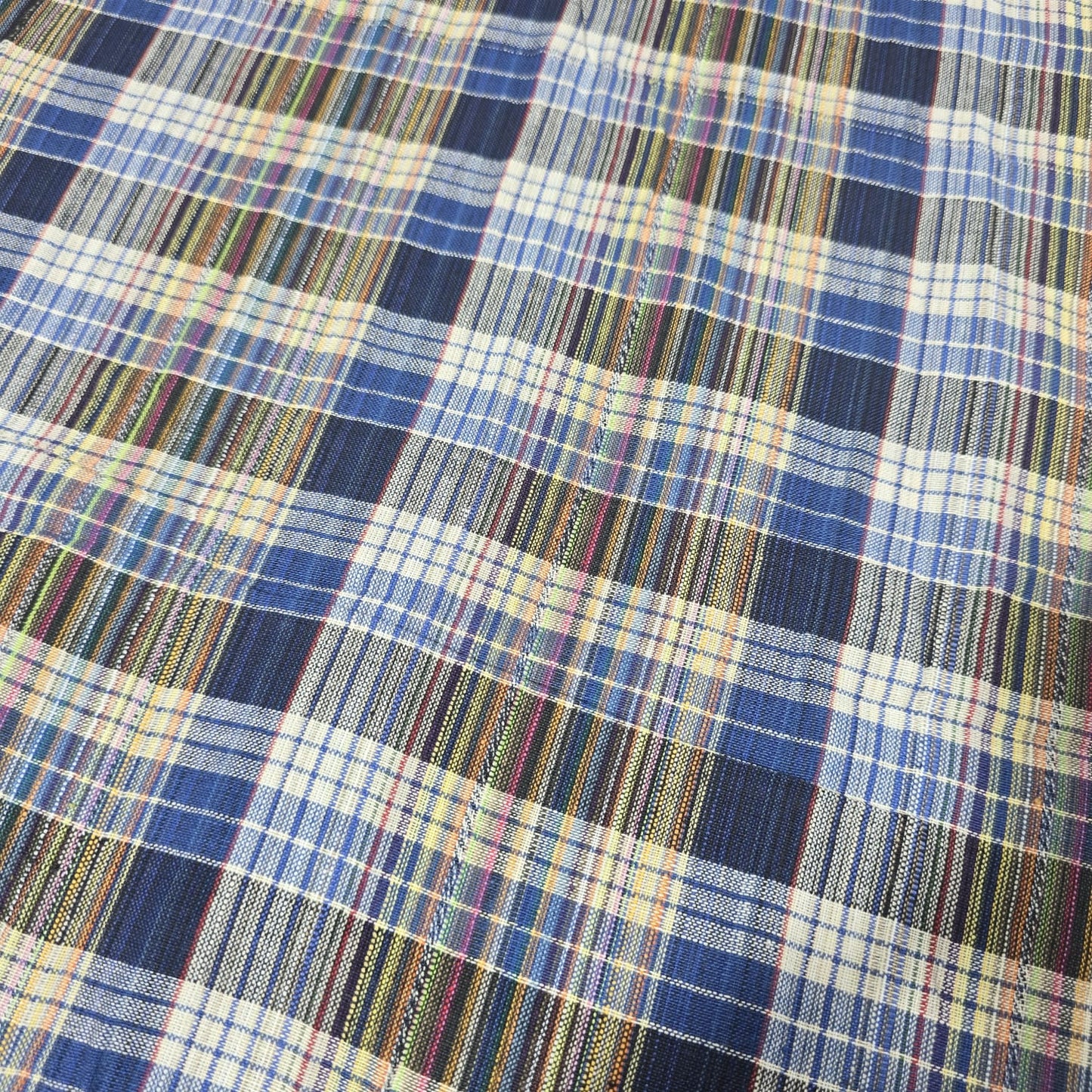 Navy Multi Madras Check Cotton Linen Fabric 44" Plaid Dress Craft By The Meter