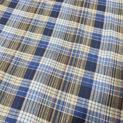 Navy Multi Madras Check Cotton Linen Fabric 44" Plaid Dress Craft By The Meter